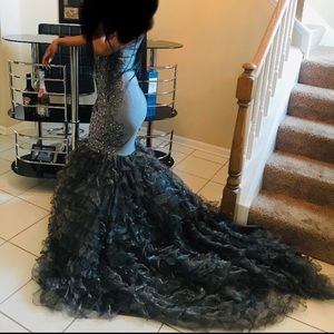 Silver mermaid style custom made prom dress
